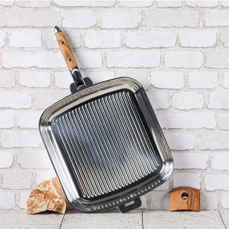 Parrilla grill cuadrada de acero inoxidable con mango extraíble Cristel