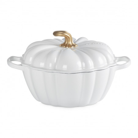 Vista desde el lateral Cocotte calabaza blanca Le Creuset