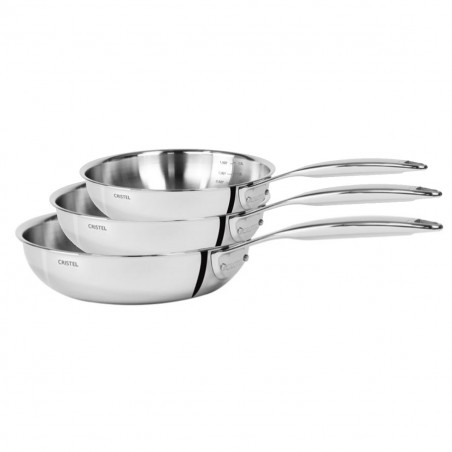 Juego 3 sartenes de acero inoxidable Cristel Castel Pro