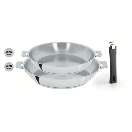 Confezione 2 padelle in acciaio inox con manico estraibile Cristel