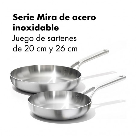 Conjunto de 2 frigideiras em aço inoxidável de tripla camada sem revestimento OXO Mira (20 + 26 cm)