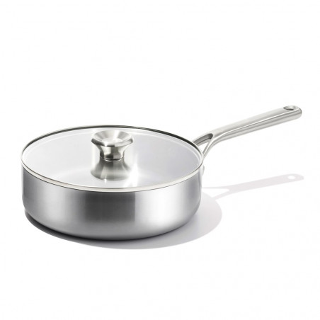 Sartén salteadora de acero inoxidable OXO Mira 24 cm con tapa