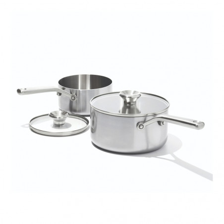 Juego de 2 cazos de acero inoxidable OXO Mira tri-ply 16 y 20 cm con tapa