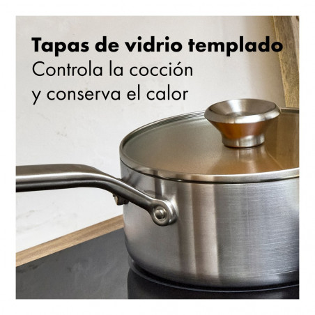 Conjunto de 2 caçarolas em aço inoxidável tripla camada com tampa OXO Mira 16 e 20 cm