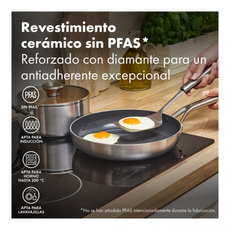Huevos fritos en la sartén OXO Mira Ceramic 20 cm: recubrimiento cerámico sin PFAS reforzado con diamante