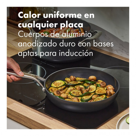 Sartén cerámica del set OXO, de aluminio anodizado duro con base para inducción