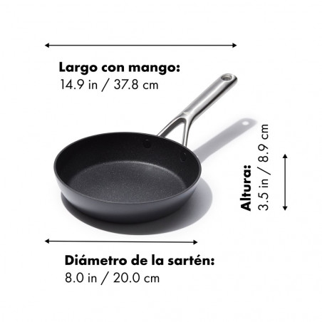 Medidas de la sartén cerámica OXO Ceramic Professional 20 cm: diámetro, altura y largo con mango