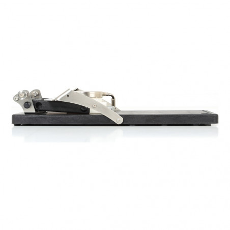 Jamonero Jamotec JP Luxe plegado, con el poste abatido sobre la base negra