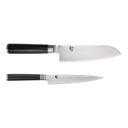 Set KAI Shun Classic: santoku de 18 cm y cuchillo de oficio de 15 cm con hoja de damasco
