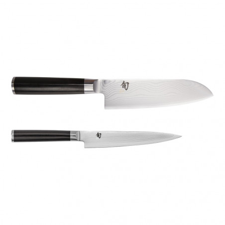 Conjunto KAI Shun Classic: santoku de 18 cm e faca utilitária de 15 cm com lâmina de damasco