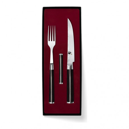 Etui KAI Shun Classic met steakmes, vork en messenlegger van pakkawood