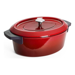 Rustidera ovalada de hierro fundido Woll Iron roja con tapa y protectores de silicona en las asas