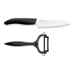 Set Kyocera GEN negro: cuchillo cerámico de 11 cm con hoja blanca y pelador en Y