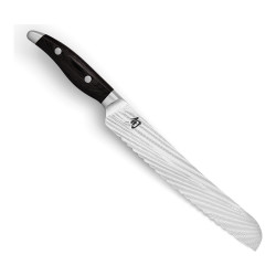 Faca para pão KAI Shun Nagare Black NDC-0705S, lâmina de damasco de 23 cm com fio ondulado e cabo de pakkawood preto