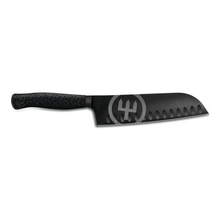 Santoku Wüsthof Performer de 17 cm vu de l'autre côté, avec le logo gravé sur la lame
