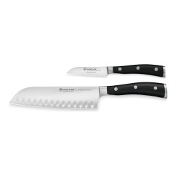 Juego Wüsthof Classic Ikon: santoku alveolado 17 cm y cuchillo de verduras 8 cm