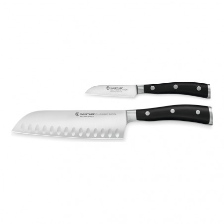 Wüsthof Classic Ikon Set: Santoku mit Kullenschliff 17 cm und Gemüsemesser 8 cm