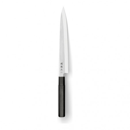 Yanagiba KAI Seki Magoroku Kinju 24 cm rechtop, achterkant van het lemmet