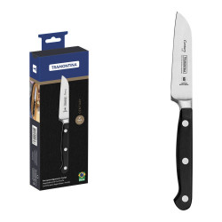 Cuchillo para verduras Tramontina Century 8 cm con hoja forjada y mango negro, junto a su estuche
