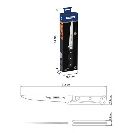 Medidas del cuchillo para deshuesar Tramontina Century: 27,8 cm de largo total