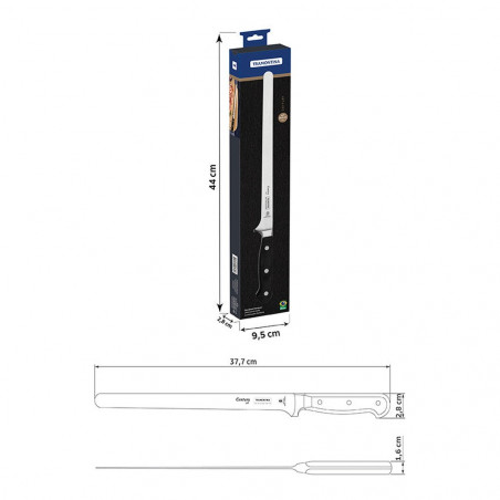 Medidas del cuchillo jamonero Tramontina Century: hoja de 25,5 cm y 37,7 cm de largo total