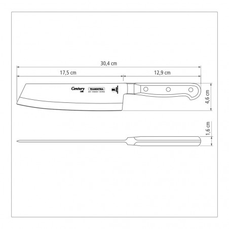 Medidas del cuchillo usuba Tramontina Century: hoja de 17,5 cm y 30,4 cm de largo total