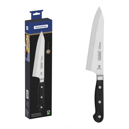 Cuchillo deba Tramontina Century 18 cm con hoja en punta y talón alto, junto a su estuche