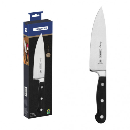 Kochmesser Tramontina Century 15 cm neben seinem Etui, NSF-Zertifizierung