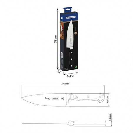 Medidas da faca de chef Tramontina Century 15 cm: 27,6 cm de comprimento total
