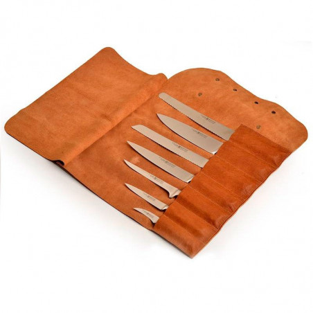 Couverture en cuir vintage cognac pour 9 couteaux