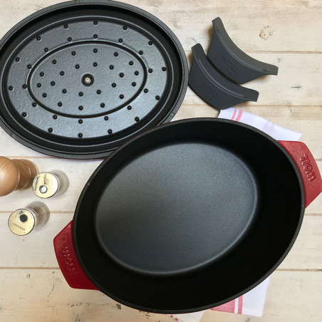 Cocotte-rôtissoire ovale en fonte Woll Iron avec couvercle, 34 × 26 cm, rouge