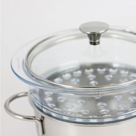 Système de cuisson à la vapeur avec casserole et panier, avec couvercle Cristel