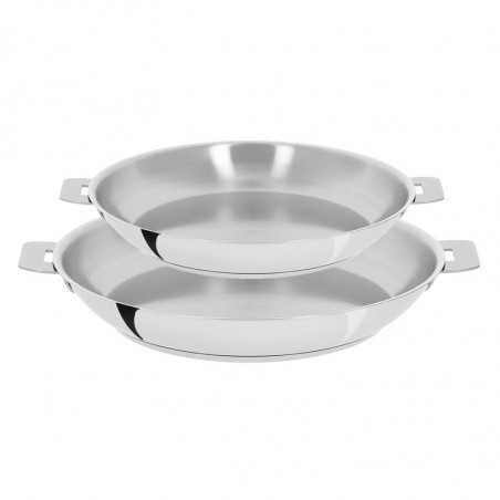 Confezione 2 padelle in acciaio inox Mutine con manico estraibile Confezione 2 padelle in acciaio inox Mutine con manico estraibile