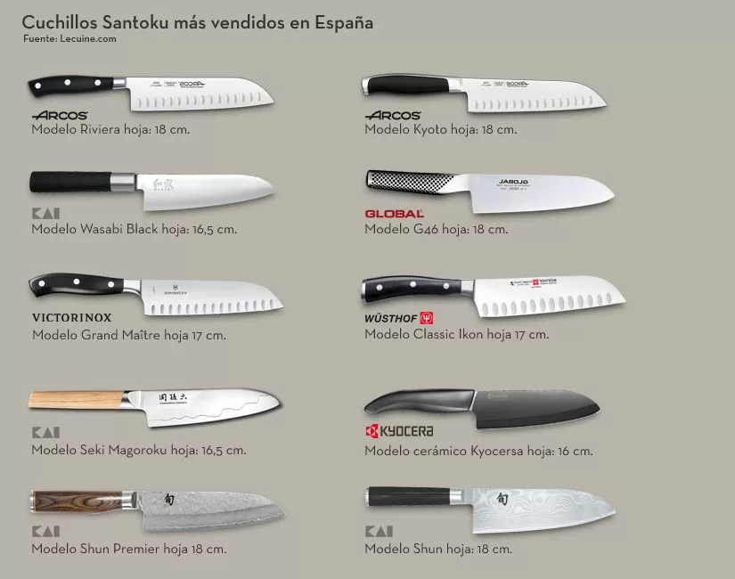 Diferentes tipos de cuchillos para cocinar