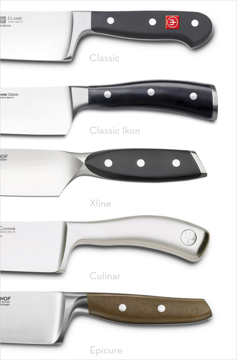 Cuchillos Wüsthof Detalle de los mangos de las series de gama alta