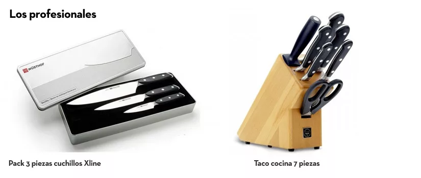 Realiza cortes perfectos al comprar el set de cuchillos profesionales, los  modelos son el , cuchillo de trinchar, cuchillo chef, cuchillo multiusos y  el cuchillo picador.