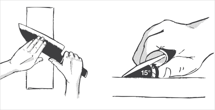 Proceso de afilado de cuchillos con piedra