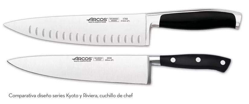 Arcos Juego de Cuchillos de Cocina 4 Piezas. 3 Cuchillos de Chef y 1 Tijera  de Acero Inoxidable y Mango Ergonómico de Polioximetileno para Cortar