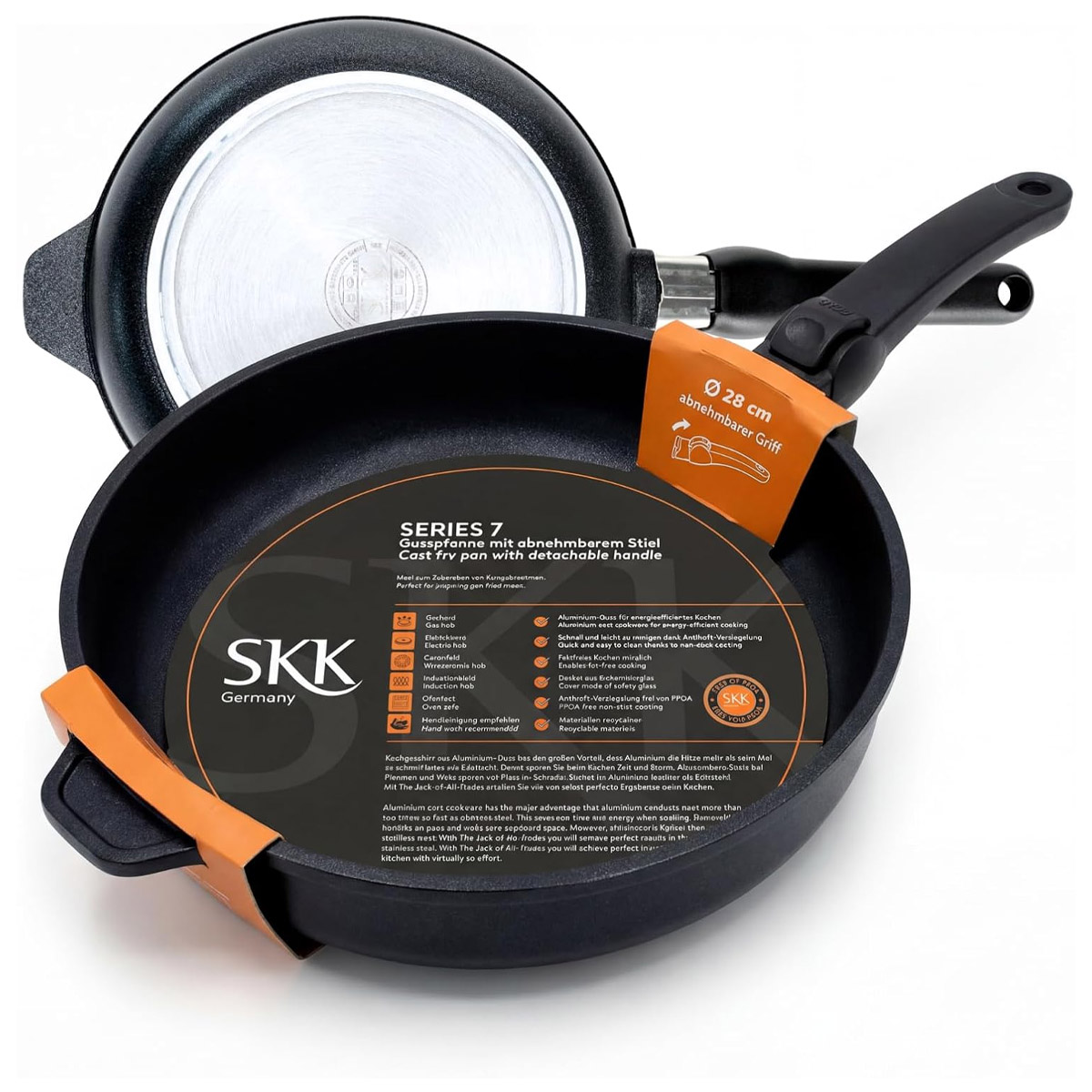Sartén SKK de titanio de aluminio fundido, apta inducción, mango extraíble